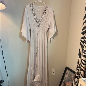 Boho Embellished V-Neck Maxi Dress - White
